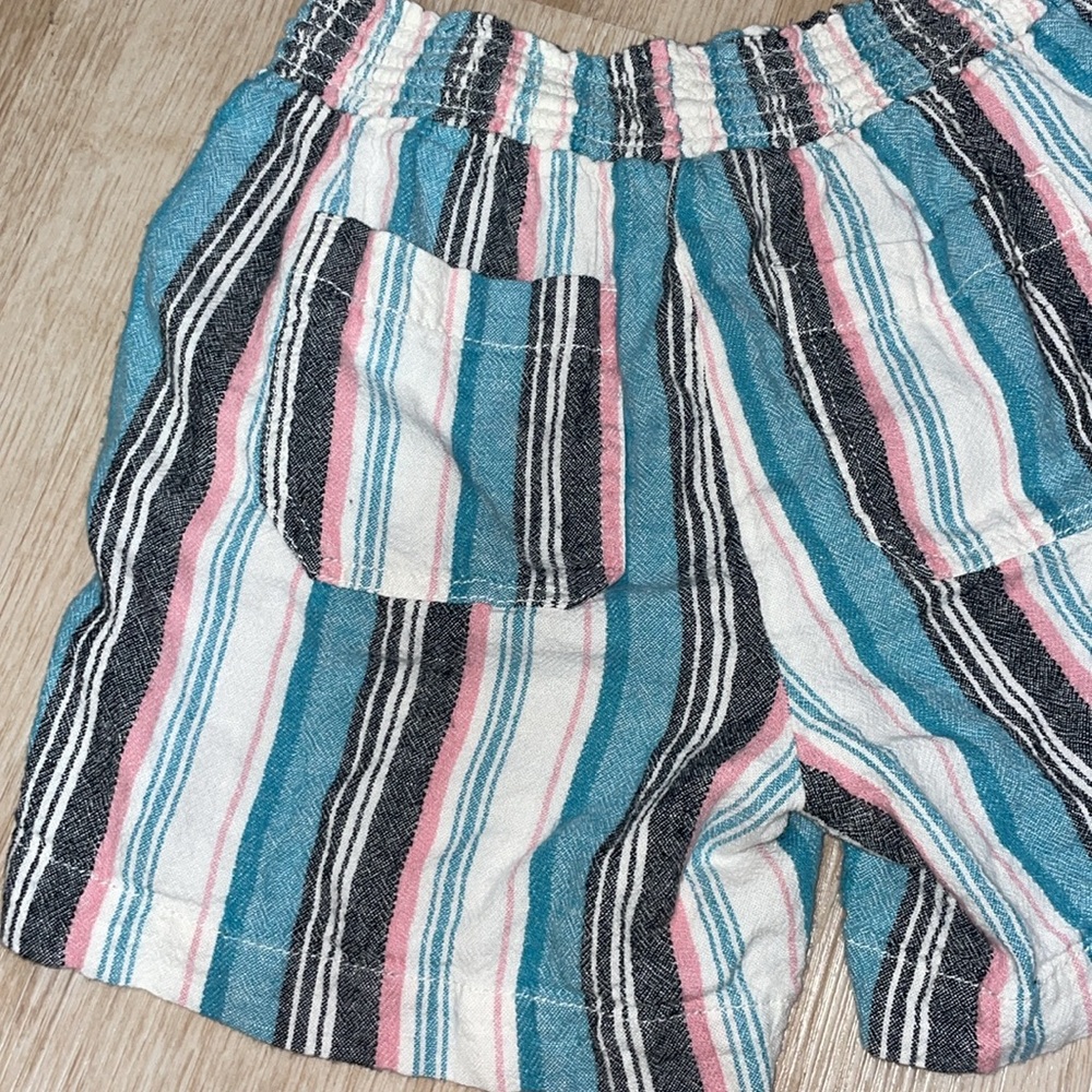 Briggs Shorts Womens XSmall Green Pink Pull On Linen Blend Striped - Picture 6 of 7